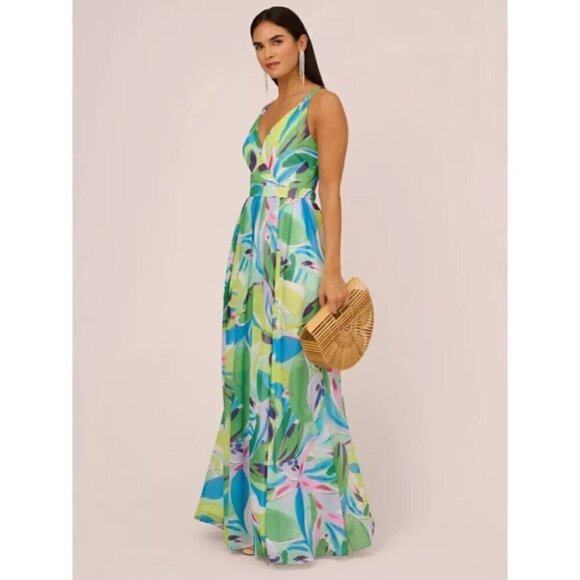 Aidan By Adrianna Papell Printed Chiffon Maxi Dress Multicolor Womens Size 8 - Picture 11 of 11